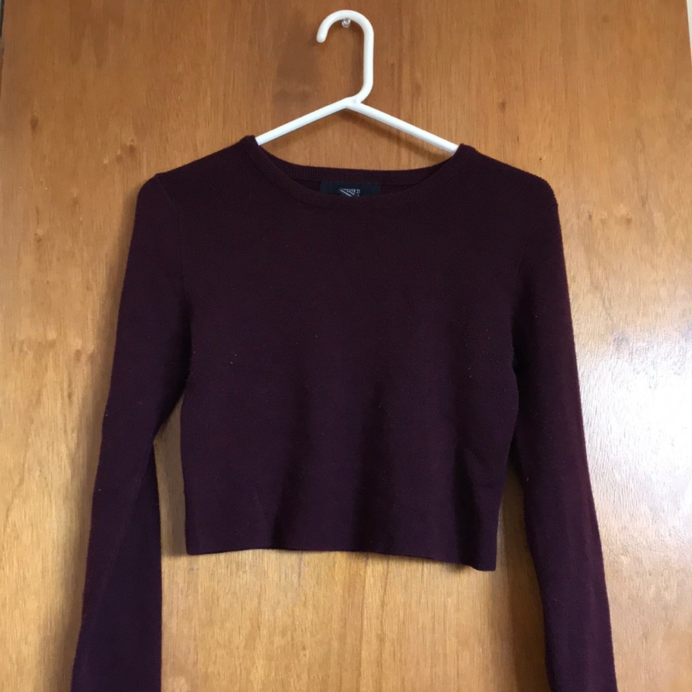 Cropped maroon sweater f21